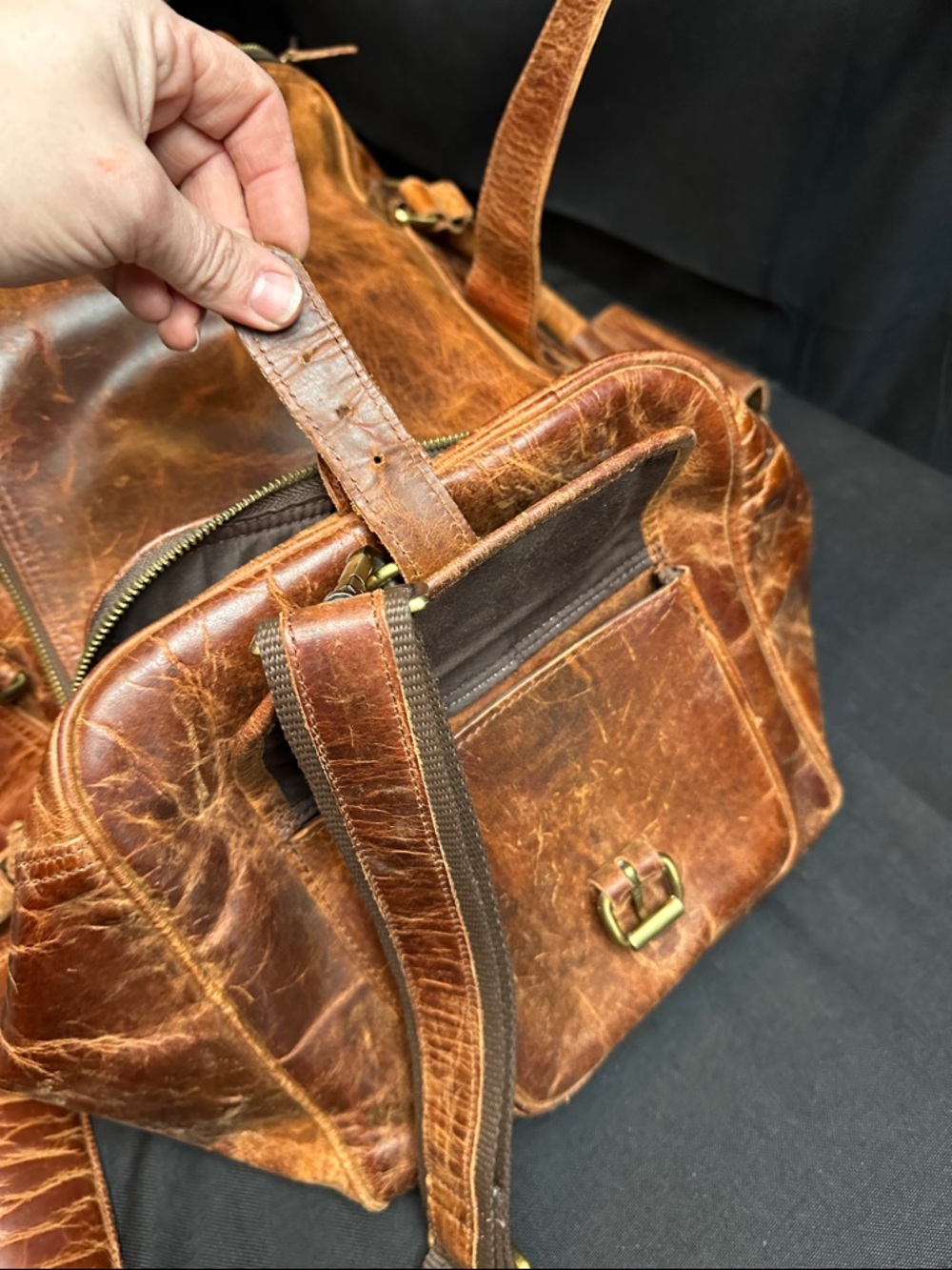 Classic Brown Leather Weekender Duffel Bag - Men - Picture 8 of 12